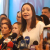 La exdiputada María Corina Machado habla durante una rueda de prensa en Caracas (Venezuela).