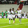 John Deivy Araujo (c) celebra su gol ante Equidad con sus compañeros Juan David Cuesta y Dayro Moreno.
