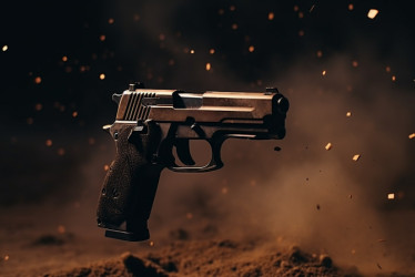 Foto gratuita primer plano del arma rodeada de pólvora después de disparar