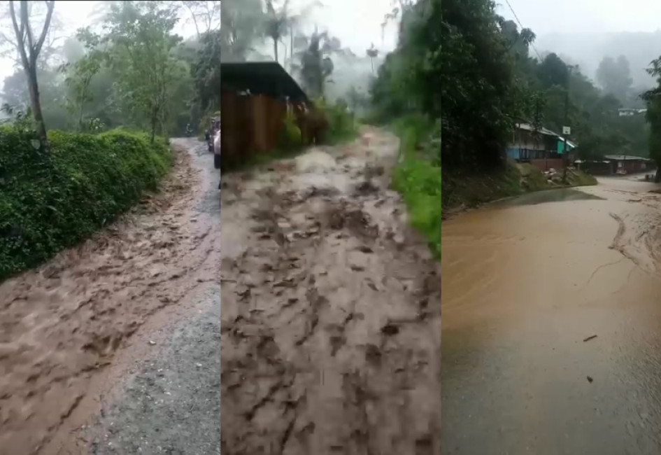 Salida del colegio por la vía convertida en un río, en zona rural de Caldas Salida del colegio por la vía convertida en un río, en zona rural de Caldas