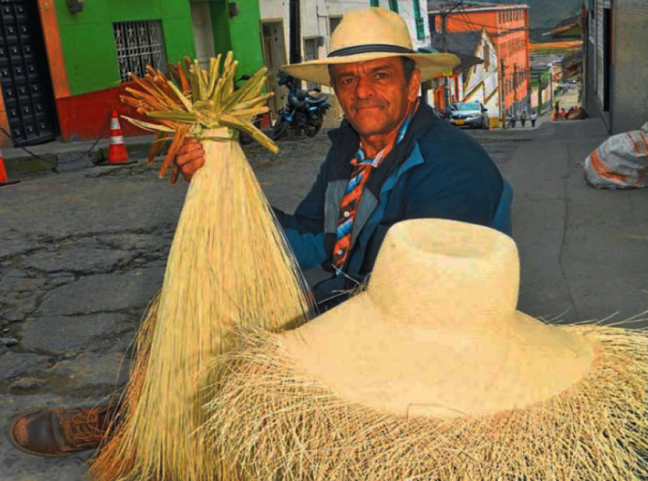 Jorge Albeiro Franco trabaja recogiendo cogollos de iraca desde hace 30 años. Ayer llegó con un bulto para vender a las tejedoras. Jorge Albeiro Franco trabaja recogiendo cogollos de iraca desde hace 30 años. Ayer llegó con un bulto para vender a las tejedoras.