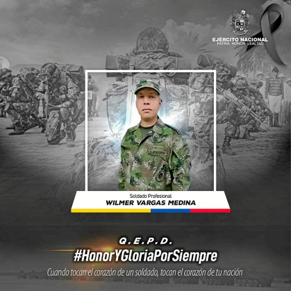 Foto | COL_Ejército | LA PATRIA El soldado Wilmer Vargas Medina murió en el ataque con explosivos. Foto | COL_Ejército | LA PATRIA El soldado Wilmer Vargas Medina murió en el ataque con explosivos.