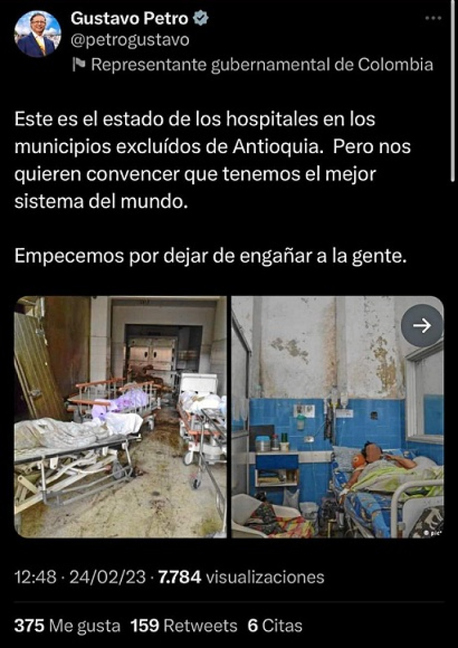 Reproducción | LA PATRIA El trino que después borró el presidente Gustavo Petro.