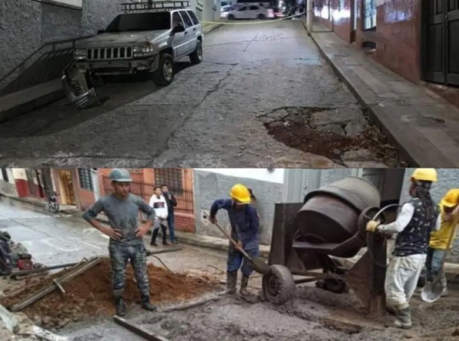 Comparativo del antes y el después de la calle 5 de Pácora. Comparativo del antes y el después de la calle 5 de Pácora.