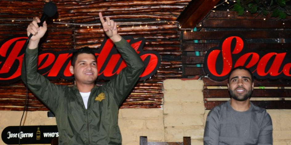 Elder Dayán y Lucas Dangond en su atención a los medios de Manizales en el bar Bendito Seas Ranchenatos. Elder Dayán y Lucas Dangond en su atención a los medios de Manizales en el bar Bendito Seas Ranchenatos.