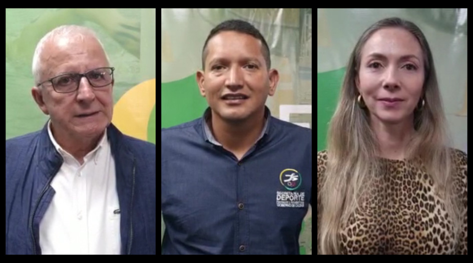 Baltazar Medina, director de Juegos; Andrés Felipe Marín, secretario del Deporte de Caldas, y Lady Yanery Hincapié, secretaria del Deporte de Manizales. Baltazar Medina, director de Juegos; Andrés Felipe Marín, secretario del Deporte de Caldas, y Lady Yanery Hincapié, secretaria del Deporte de Manizales.