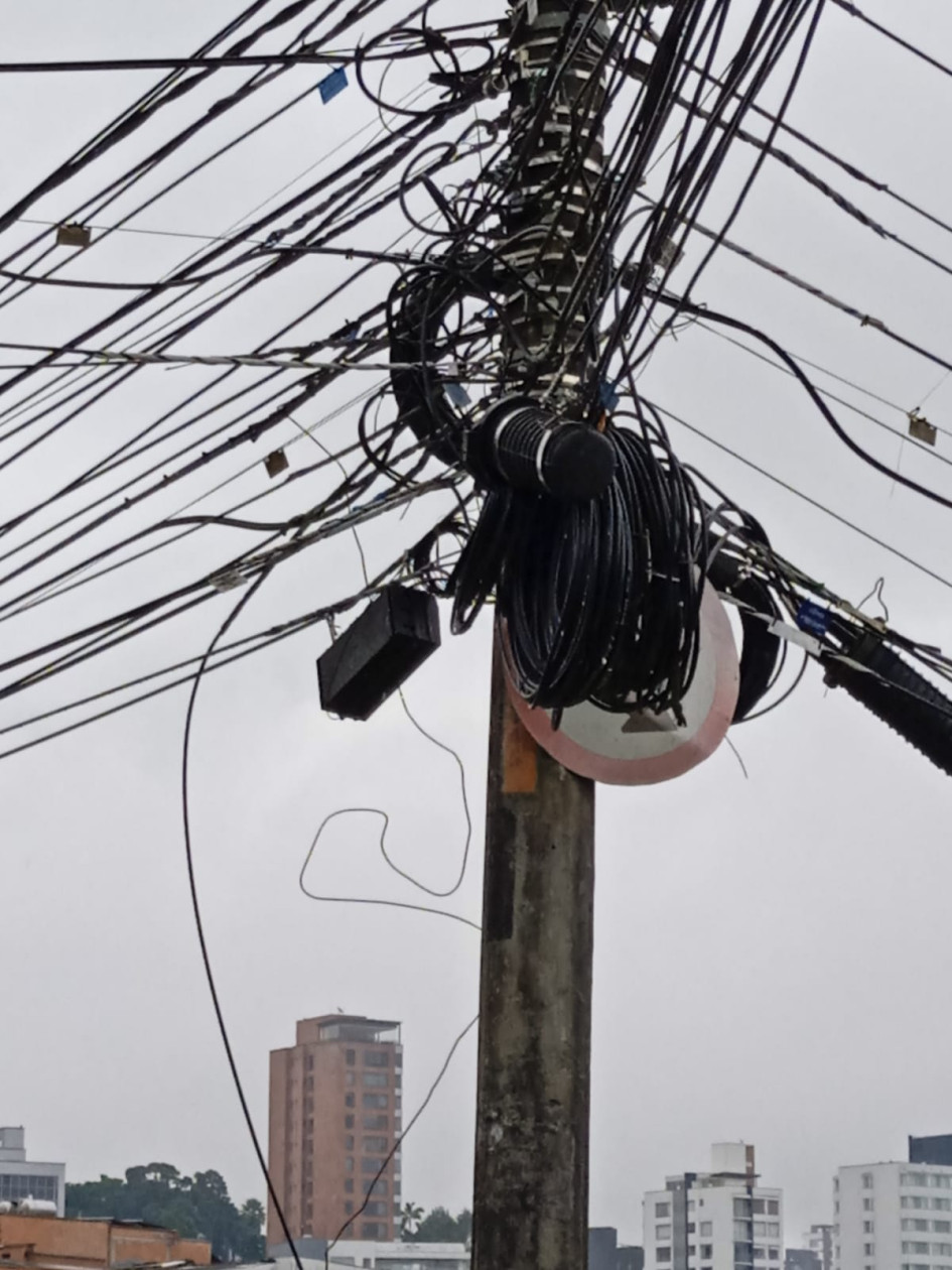 Foto | Cortesía | LA PATRIA Los cables de luz taparon la señal de tránsito que indica el doble sentido de la vía en el barrio La Estrella. Foto | Cortesía | LA PATRIA Los cables de luz taparon la señal de tránsito que indica el doble sentido de la vía en el barrio La Estrella.