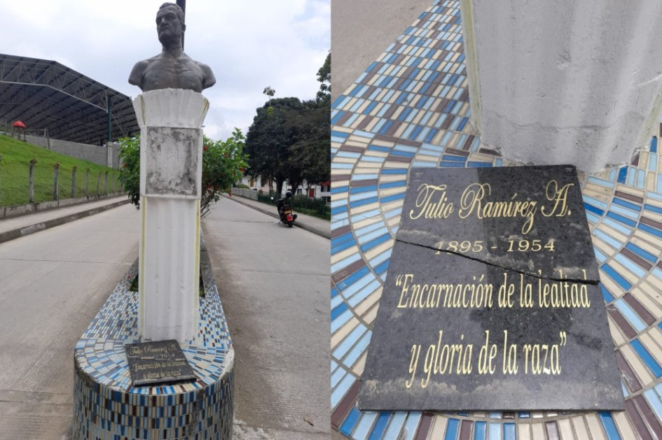 La estatua que homenajea a Tulio Ramírez tiene la placa quebrada. Los vecinos solicitan el arreglo del monumento. Foto | Rubén Darío López | LA PATRIA La estatua que homenajea a Tulio Ramírez tiene la placa quebrada. Los vecinos solicitan el arreglo del monumento. Foto | Rubén Darío López | LA PATRIA