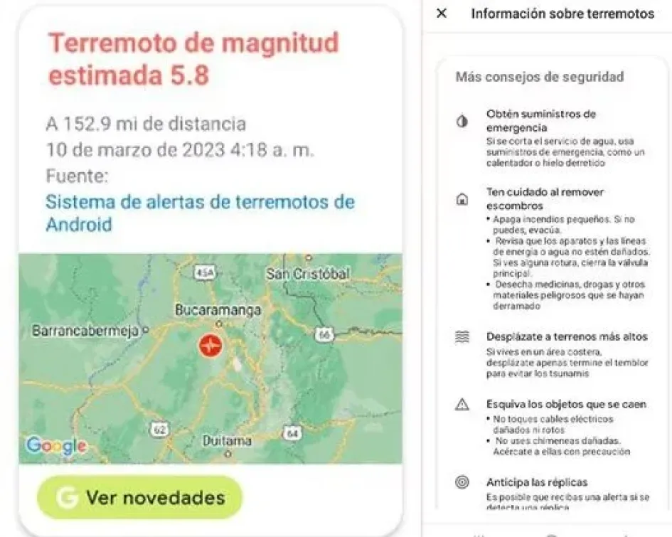 Alerta de terremoto Google en Colombia Alerta de terremoto Google en Colombia