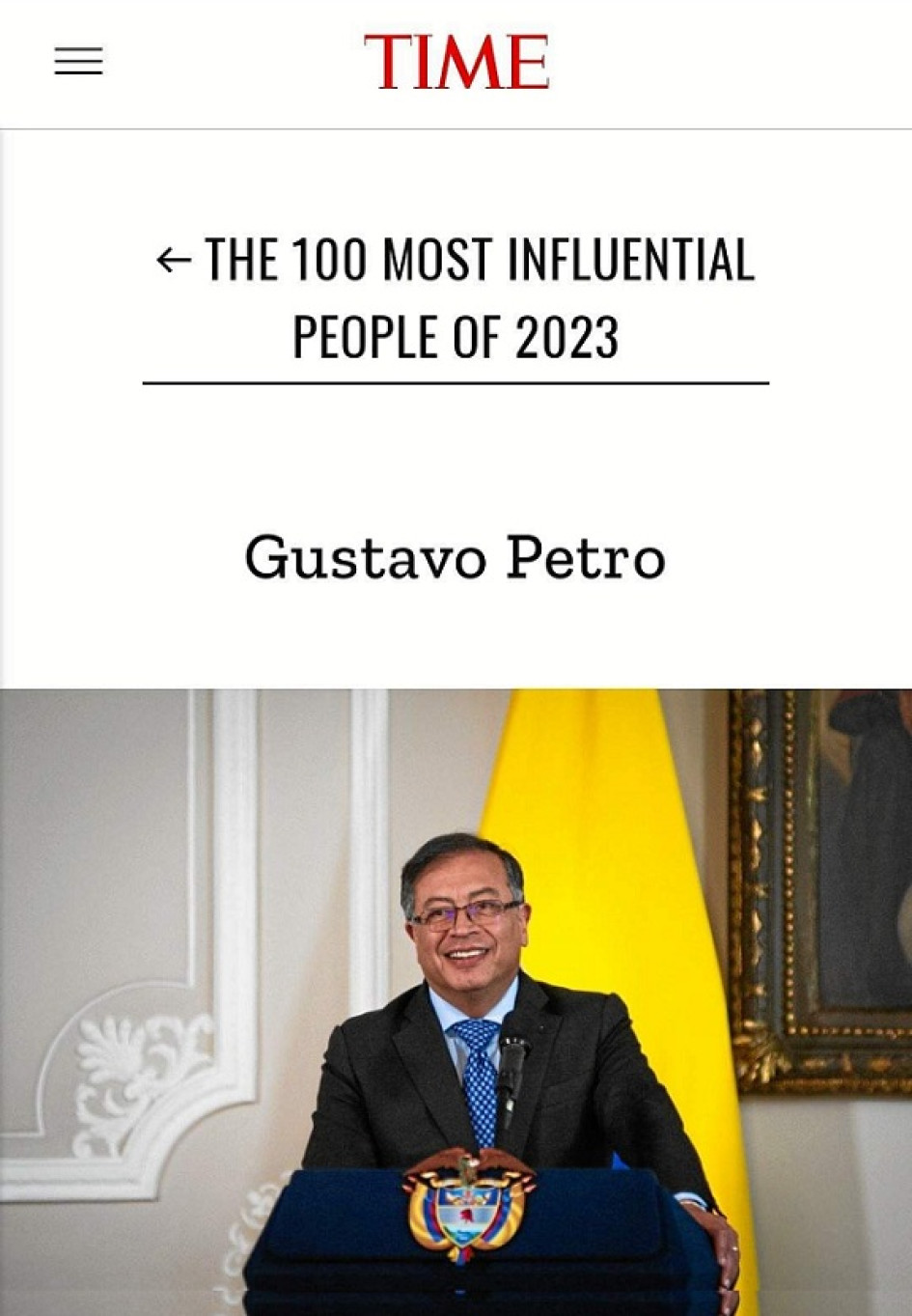 REPRODUCCIÓN LA PATRIA Gustavo Petro, entre los 100 personajes más influyentes según la revista Time. REPRODUCCIÓN LA PATRIA Gustavo Petro, entre los 100 personajes más influyentes según la revista Time.