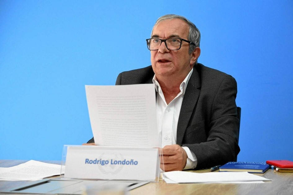Foto | @MisionONUCol | LA PATRIA Rodrigo Londoño, que en su época de guerrillero era conocido como Timochenko, intervino por videoconferencia. Foto | @MisionONUCol | LA PATRIA Rodrigo Londoño, que en su época de guerrillero era conocido como Timochenko, intervino por videoconferencia.