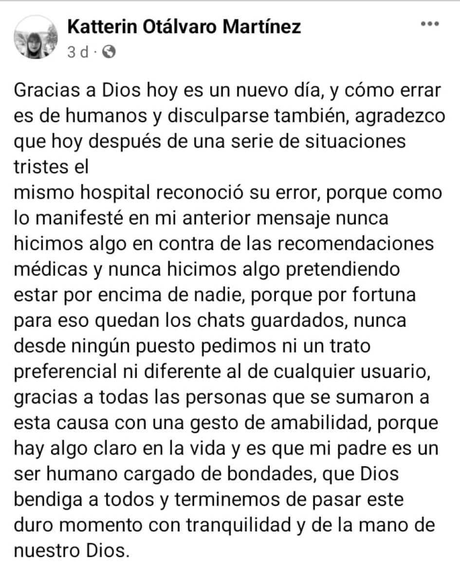 La primera gestora de Pácora, Kátterin Otálvaro, manifestó su inconformidad por el maltrato que su padre recibió cuando estuvo internado en el Hospital Santa Sofía. La primera gestora de Pácora, Kátterin Otálvaro, manifestó su inconformidad por el maltrato que su padre recibió cuando estuvo internado en el Hospital Santa Sofía.