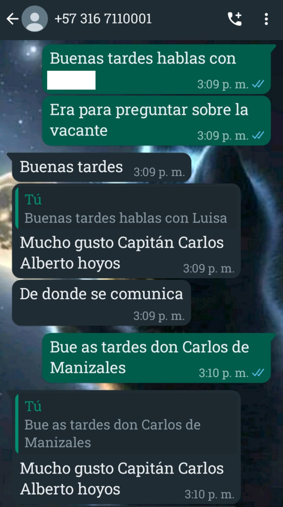 Pantallazo de la falsa oferta laboral. Pantallazo de la falsa oferta laboral.