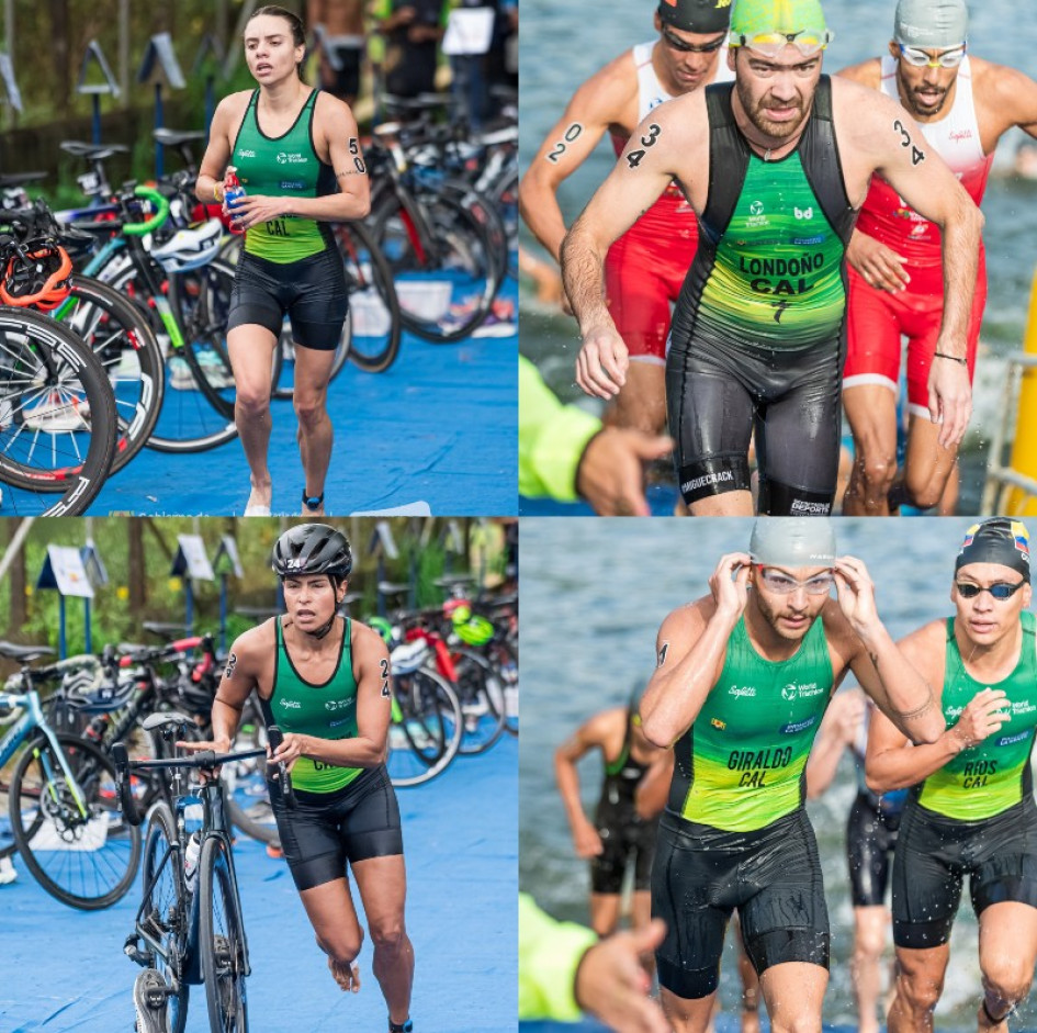 Ellos son algunos de los deportistas de Caldas que compitieron este fin de semana. Arriba, a la izquierda, María Carolina Velásquez, la figura del triatlón colombiano, que representa a Caldas, quien se destacó en los certámenes que se disputaron en Chinchiná. Juegos Nacionales del 2023