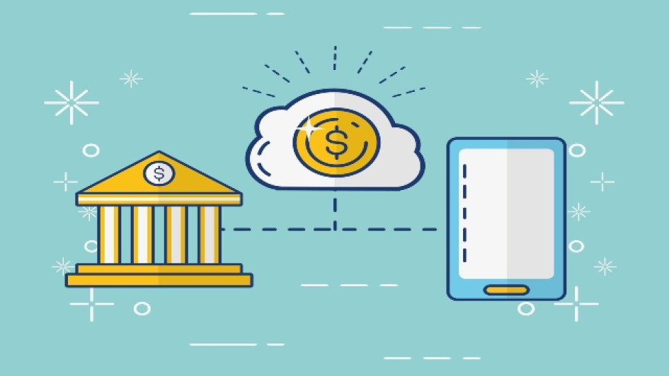 que-es-el-codigo-swift Ilustración de un banco y un celular haciendo una transferencia.