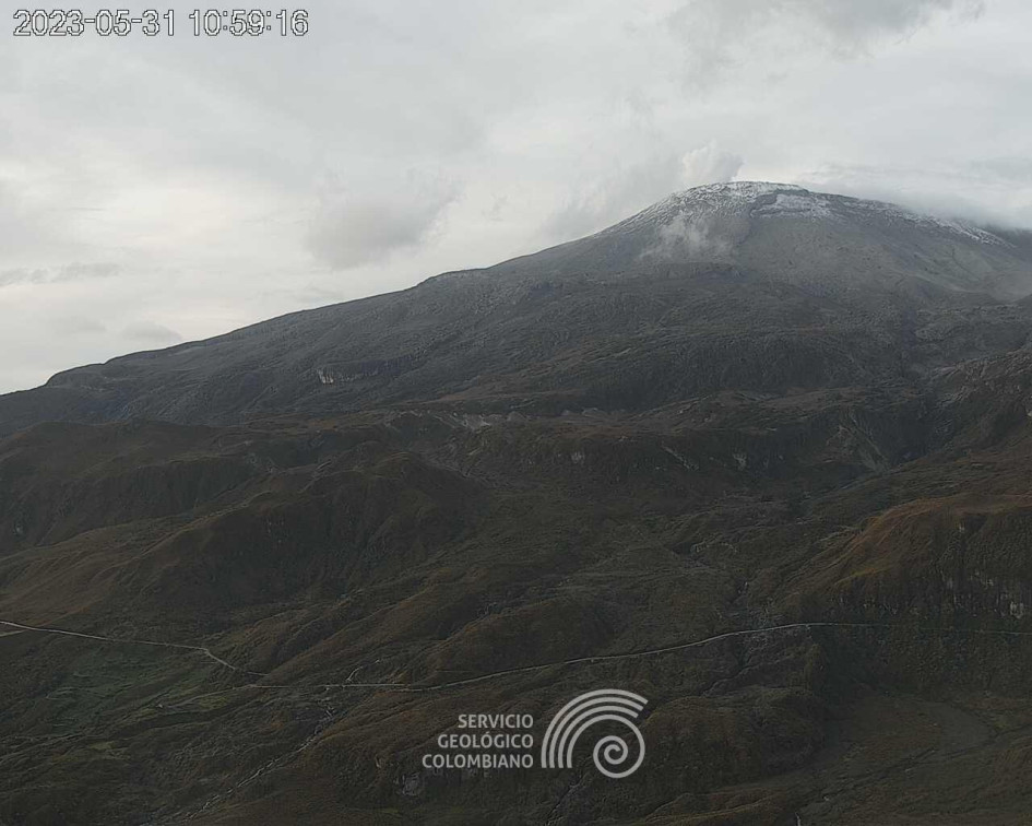 Así lucía el volcán Nevado del Ruiz en la mañana de este primero de junio del 2023 desde el cerro Gualí. Así lucía el volcán Nevado del Ruiz en la mañana de este primero de junio del 2023 desde el cerro Gualí.