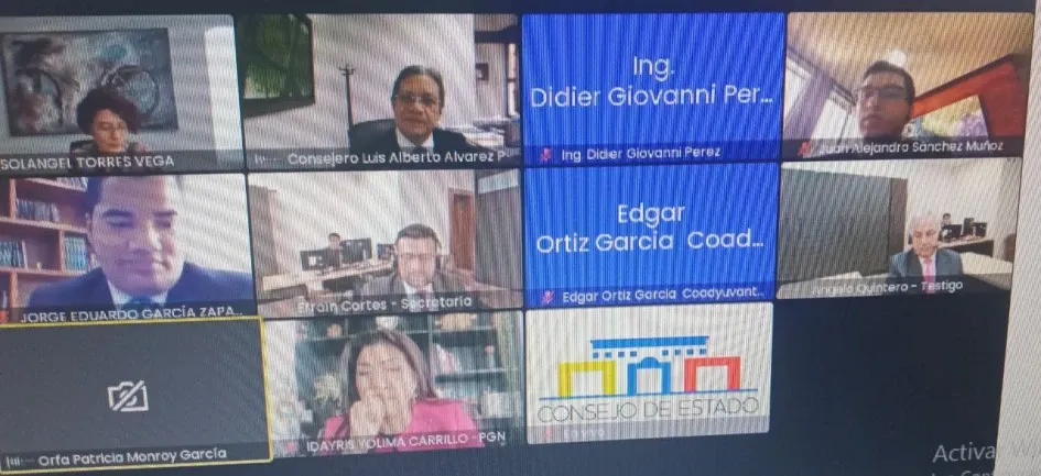 Ángelo Quintero (derecha abajo), durante su intervención en la audiencia virtual en el Consejo de Estado. Ahora labora como asesor de Parques Nacionales. Ángelo Quintero (derecha abajo), durante su intervención en la audiencia virtual en el Consejo de Estado. Ahora labora como asesor de Parques Nacionales.
