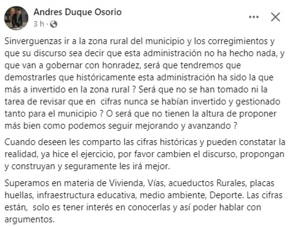 Se alteró el alcalde Foto|Tomada de Facebook|LA PATRIA Se alteró el alcalde Foto|Tomada de Facebook|LA PATRIA