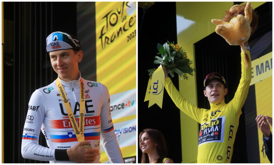 El esloveno Tadej Pogacar (izquierda) se llevó la penúltima etapa del Tour 2023 y se afianzó como segundo de la competencia. El danés Jonas Vingegaard mantuvo la distancia y mañana será coronado como rey de la ronda gala en París. El esloveno Tadej Pogacar (izquierda) se llevó la penúltima etapa del Tour 2023 y se afianzó como segundo de la competencia. El danés Jonas Vingegaard mantuvo la distancia y mañana será coronado como rey de la ronda gala en París.