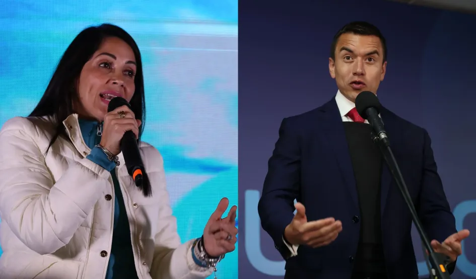 La candidata a la presidencia de Ecuador, Luisa González, del movimiento Revolución Ciudadana, y Daniel Noboa, candidato de la Alianza ADN. La candidata a la presidencia de Ecuador, Luisa González, del movimiento Revolución Ciudadana, y Daniel Noboa, candidato de la Alianza ADN.