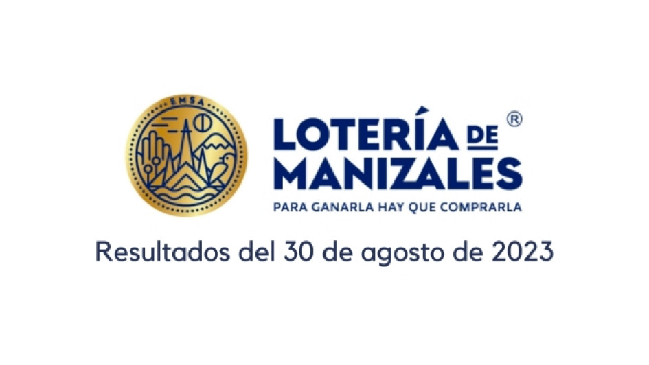 Logo de la Lotería de Manizales. Debajo dice "Resultados del 30 de agosto de 2023"