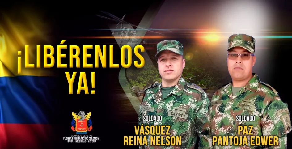Soldados Nelson Vásquez Reina y Edwer Paz Pantoja, secuestrados por las disidencias de las Farc. Soldados Nelson Vásquez Reina y Edwer Paz Pantoja, secuestrados por las disidencias de las Farc.