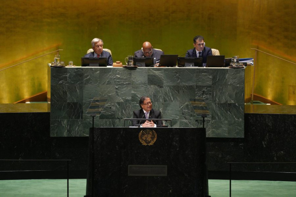El presidente, Gustavo Petro, durante su intervención en la Asamblea General de la ONU. El presidente, Gustavo Petro, durante su intervención en la Asamblea General de la ONU.