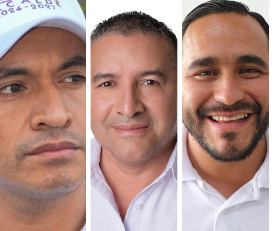Yuver Ramírez Quintero, candidato a la Alcaldía de La Dorada, José Fernando Escobar Mejía, candidato a la Alcaldía de San José, y Crhistian Pérez Holguín, candidato al Concejo de Manizales. candidatos en Caldas