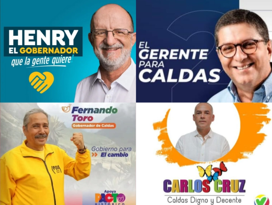Estos son los afiches de campaña que están distribuidos por algunos puntos de la ciudad y del departamento. candidatos a la Gobernación