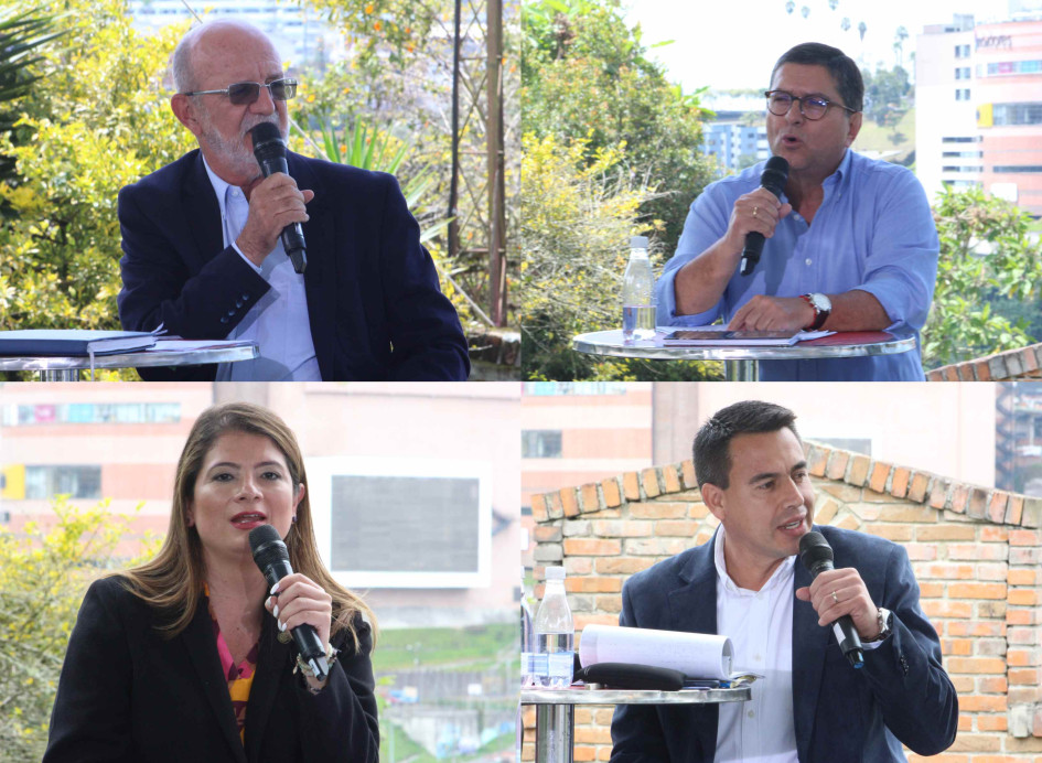 Arriba, Henry Gutiérrez, de la coalición Por el Caldas que quiere la Gente, y Luis Roberto Rivas Montoya, de la coalición El gran acuerdo por Caldas; candidatos a la Gobernación. Abajo, Paula Andrea Toro Santana, del grupo Una ciudad para todos, y Jorge Eduardo Rojas Giraldo, de la coalición Rojas; candidatos a la Alcaldía de Manizales. Candidatos a Gobernación de Caldas y Alcaldía de Manizales
