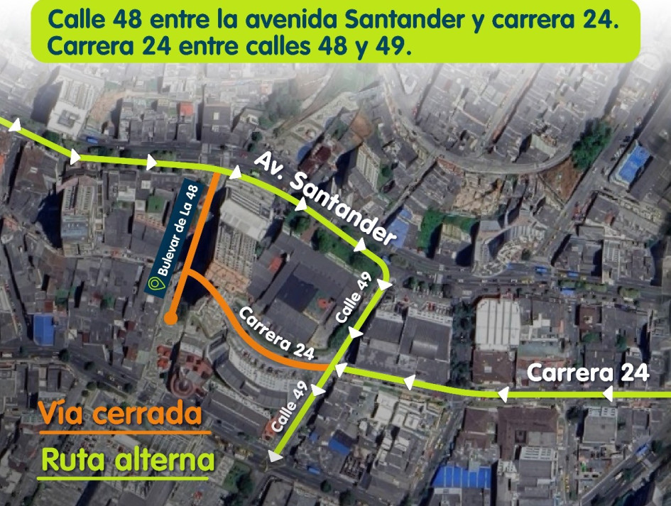 En este mapa se observa la vía cerrada y la alterna para los conductores. En este mapa se observa la vía cerrada y la alterna para los conductores.