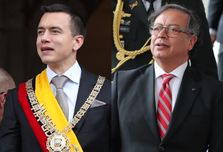 El presidente de Ecuador, Daniel Noboa (izquierda), y su homólogo colombiano, Gustavo Petro. El presidente de Ecuador, Daniel Noboa (izquierda), y su homólogo colombiano, Gustavo Petro.