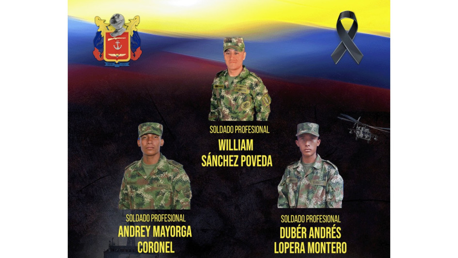 Los soldados Andrey Mayorga Coronel y Dúber Andrés Lopera Montero fueron asesinados en Anorí (Antioquia). William Sánchez Poveda, en Santander de Quilichao (Cauca). Los soldados Andrey Mayorga Coronel y Dúber Andrés Lopera Montero fueron asesinados en Anorí (Antioquia). William Sánchez Poveda, en Santander de Quilichao (Cauca).