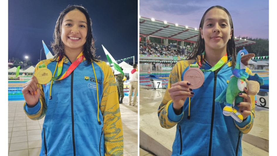 Stefanía Gómez (izquierda) hizo récord nacional en 50 metros pecho. Mariana Libreros llegó en el tercer lugar al final de la prueba de 400 metros libres. Stefanía Gómez (izquierda) hizo récord nacional en 50 metros pecho. Mariana Libreros llegó en el tercer lugar al final de la prueba de 400 metros libres.
