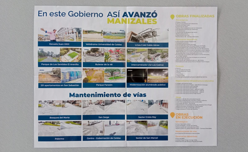 Imagen de un volante publicitario de la Alcaldía de Manizales. Imagen de un volante publicitario de la Alcaldía de Manizales.