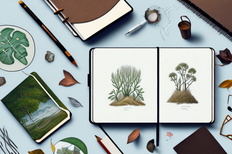 Que-es-un-diario-de-campo Ilustración de un escritorio con un diario y varios útiles