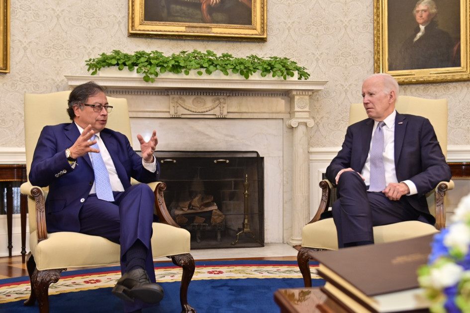 Gustavo Petro (izquierda), en una reunión en Estados Unidos con Joe Biden en abril del 2023. Gustavo Petro (izquierda), en una reunión en Estados Unidos con Joe Biden en abril del 2023.