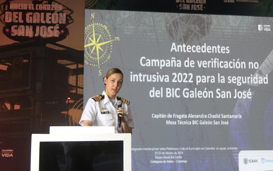 La capitana Alexandra Chadid, decana de la facultad de oceanografía física de la Escuela Naval de Cadetes Almirante Padilla, Universidad Marítima Internacional, habló el viernes durante el simposio 'Hacia el corazón del galeón San José' en Cartagena. La capitana Alexandra Chadid, decana de la facultad de oceanografía física de la Escuela Naval de Cadetes Almirante Padilla, Universidad Marítima Internacional, habló el viernes durante el simposio 'Hacia el corazón del galeón San José' en Cartagena.