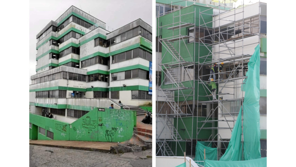 A la izquierda, el estado del edificio del ICBF previo al proceso de cambio. Ahora, como se aprecia a la derecha, la fachada está a un par de semanas de terminarse, según los plazos pactados. A la izquierda, el estado del edificio del ICBF previo al proceso de cambio. Ahora, como se aprecia a la derecha, la fachada está a un par de semanas de terminarse, según los plazos pactados.