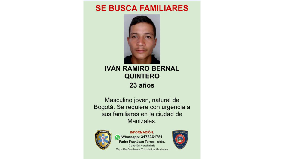 Iván Ramiro Bernal Quintero, natural de Bogotá, de 23 años, es la víctima. Iván Ramiro Bernal Quintero, natural de Bogotá, de 23 años, es la víctima.