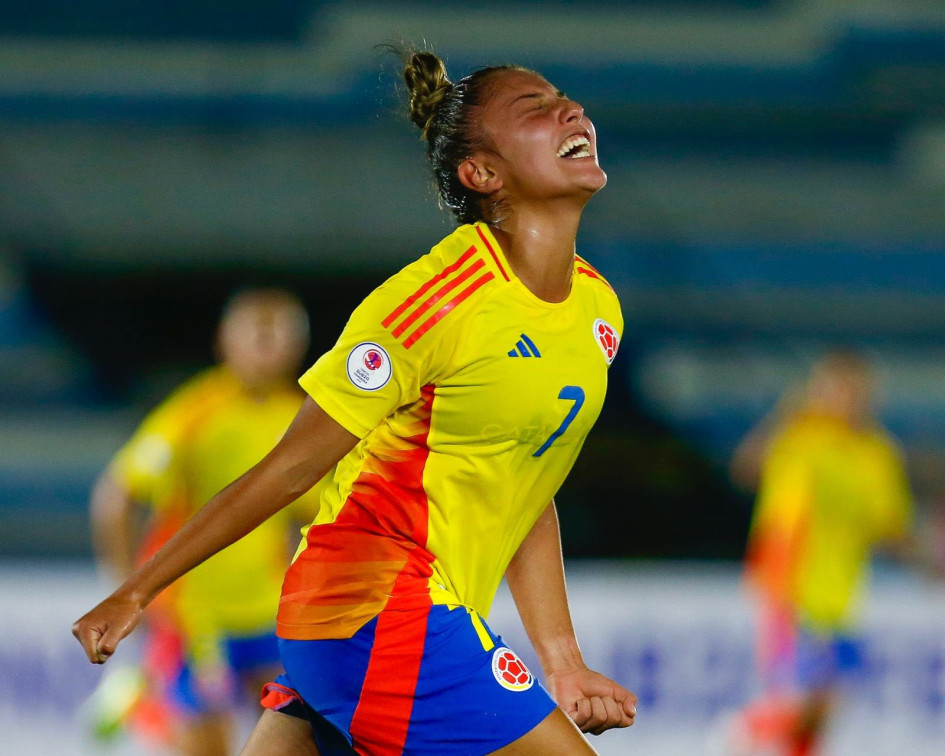 Daniela Garavito celebra su gol, el tercero de Colombia en la victoria ante Venezuela. Daniela Garavito celebra su gol, el tercero de Colombia en la victoria ante Venezuela.