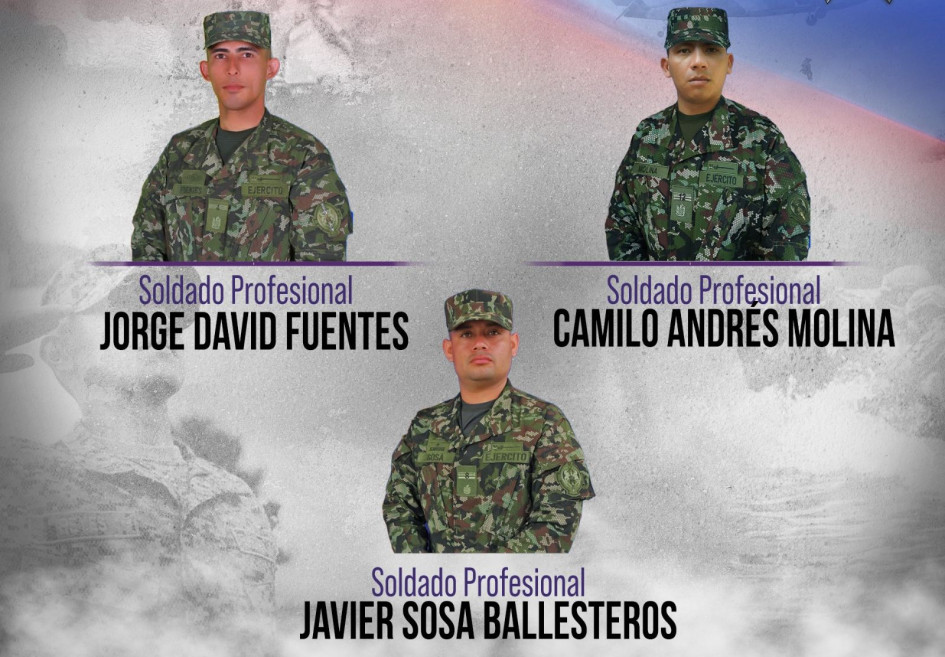 Los tres soldados muertos en combate. Los tres soldados muertos en combate en el Cauca.