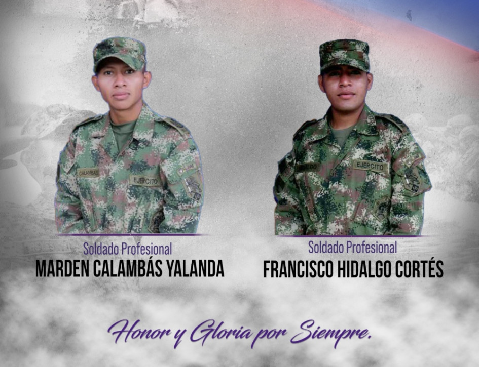 Ellos son los dos soldados asesinados este lunes en el Cauca. Ellos son los dos soldados asesinados este lunes en el Cauca.