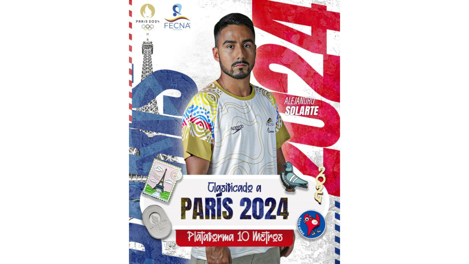 El clavadista Alejandro Solarte, de 22 años, será el atleta número 72 de la delegación colombiana en los Juegos Olímpicos de París. El clavadista Alejandro Solarte, de 22 años, será el atleta número 72 de la delegación colombiana en los Juegos Olímpicos de París.