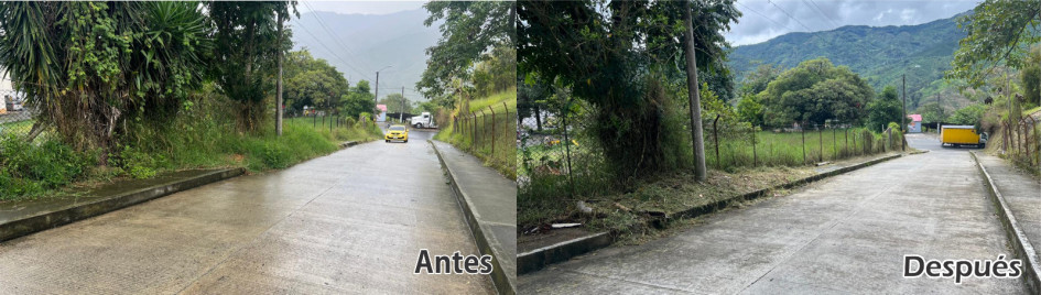 ANTES. Así estaba la calle. DESPUES. Así quedó con la rocería. ANTES. Así estaba la calle. DESPUES. Así quedó con la rocería.