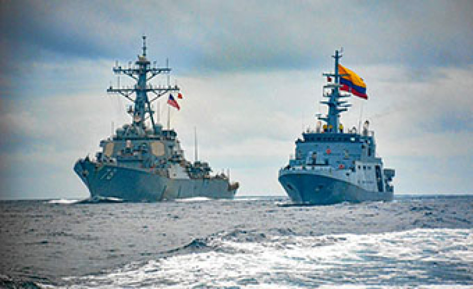 Foto | Tomada del X @@COMANDANTE_ARC | LA PATRIA  Los buques que participaron en los ejercicios navales.