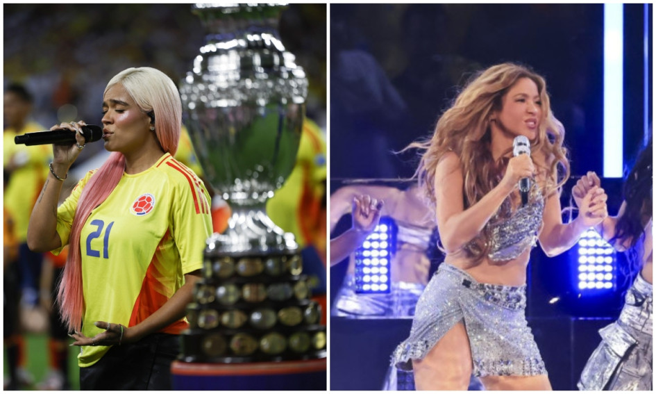 La antioqueña Karol G (izquierda) y la barranquillera Shakira fueron las protagonistas del espectáculo no futbolístico en la final de la Copa América 2024. La antioqueña Karol G (izquierda) y la barranquillera Shakira fueron las protagonistas del espectáculo no futbolístico en la final de la Copa América 2024.