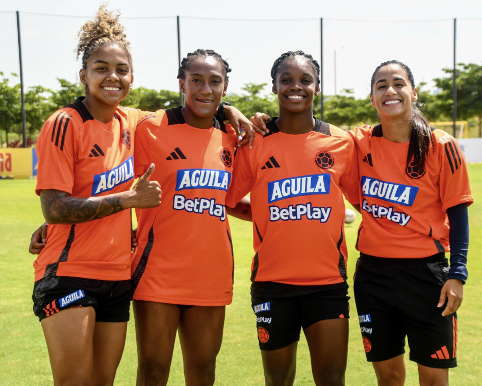 De izq. a der., Jorelyn Carabalí, Daniela Caracas, Linda Caicedo y Carolina Arias, jugadoras de la selección Colombia. De izq. a der., Jorelyn Carabalí, Daniela Caracas, Linda Caicedo y Carolina Arias, jugadoras de la selección Colombia.