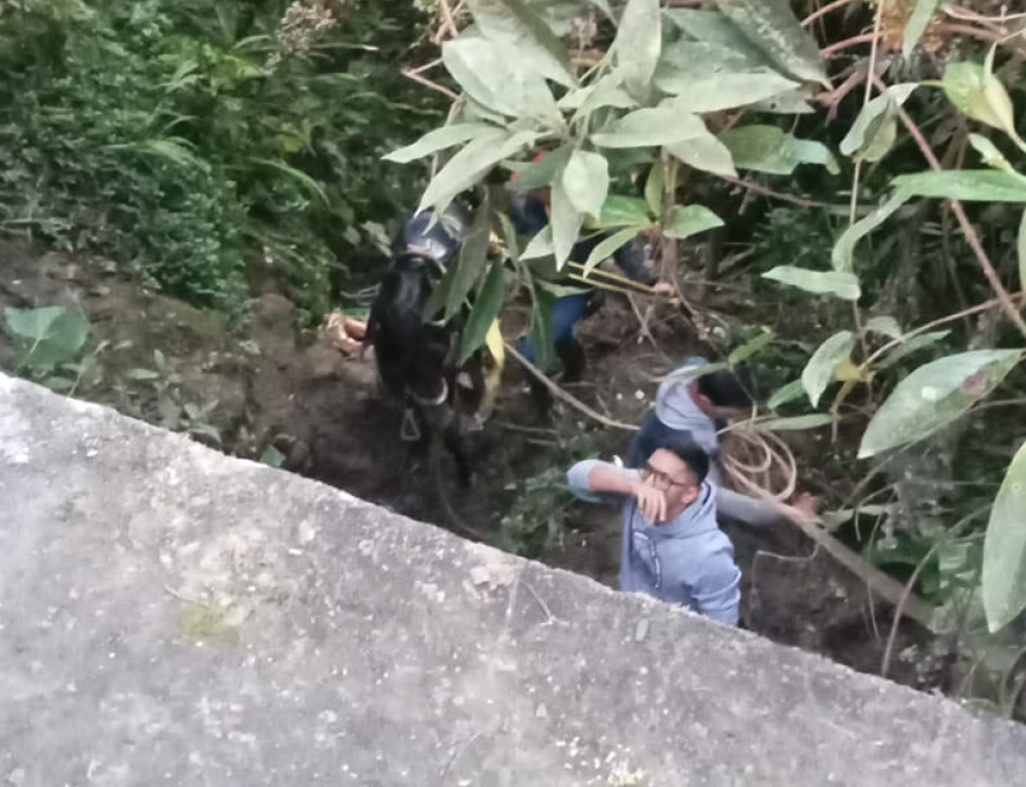 Este es el sitio al que cayó el caballo con su jinete. Después de rescatar al animal tuvieron que sacrificarlo por un fractura en una de sus patas. Este es el sitio al que cayó el caballo con su jinete. Después de rescatar al animal tuvieron que sacrificarlo por un fractura en una de sus patas.