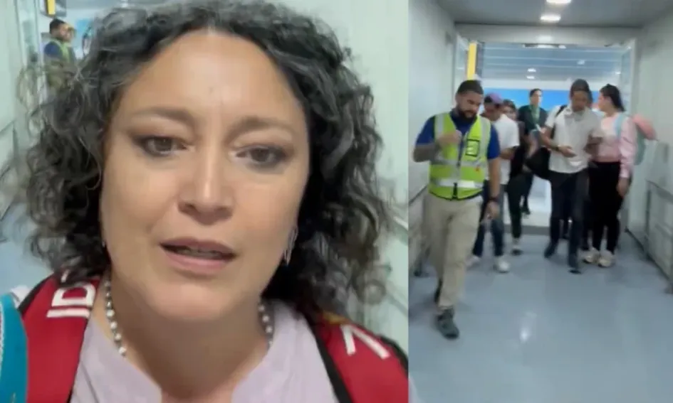 Reproducción | LA PATRIA "Nos quitaron el pasaporte durante hora y media, no nos dijeron nada. Nos devuelven a dos mujeres ecuatorianas y a dos jóvenes colombianos", afirmó en un video grabado mientras era escoltada en el Aeropuerto Internacional de Maiquetía, en Caracas. Reproducción | LA PATRIA "Nos quitaron el pasaporte durante hora y media, no nos dijeron nada. Nos devuelven a dos mujeres ecuatorianas y a dos jóvenes colombianos", afirmó en un video grabado mientras era escoltada en el Aeropuerto Internacional de Maiquetía, en Caracas.